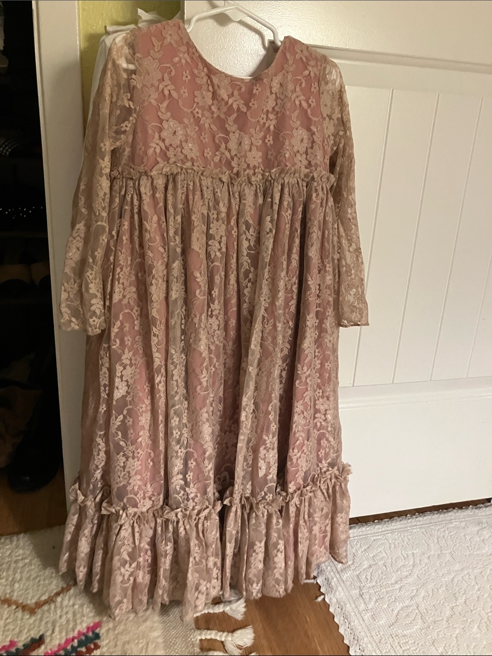Girls' Blush Pink Lace Overlay Party Dress - Picture 2 of 9
